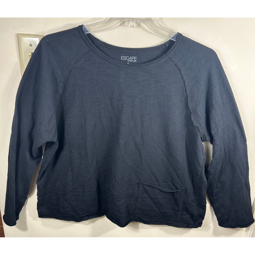 Escape Habitat Clothes Top Womens XL Black Slub Knit Pocket Pullover Lagenlook